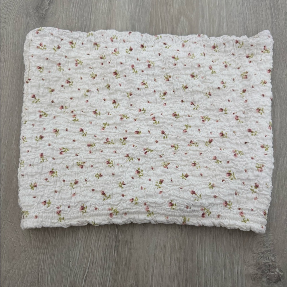 White Smocked Floral Crop Top - Women